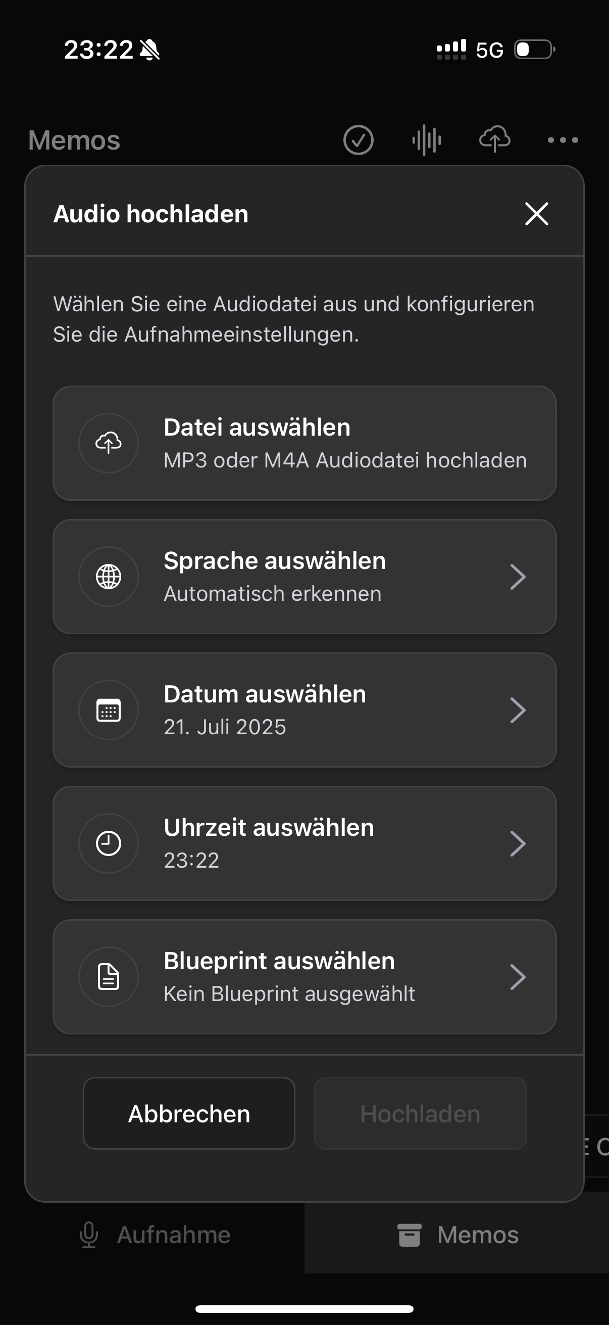 Audio Upload Dialog
