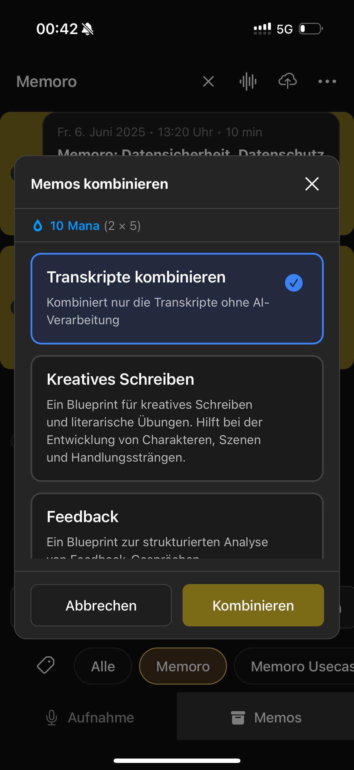 Memo Combination Dialog