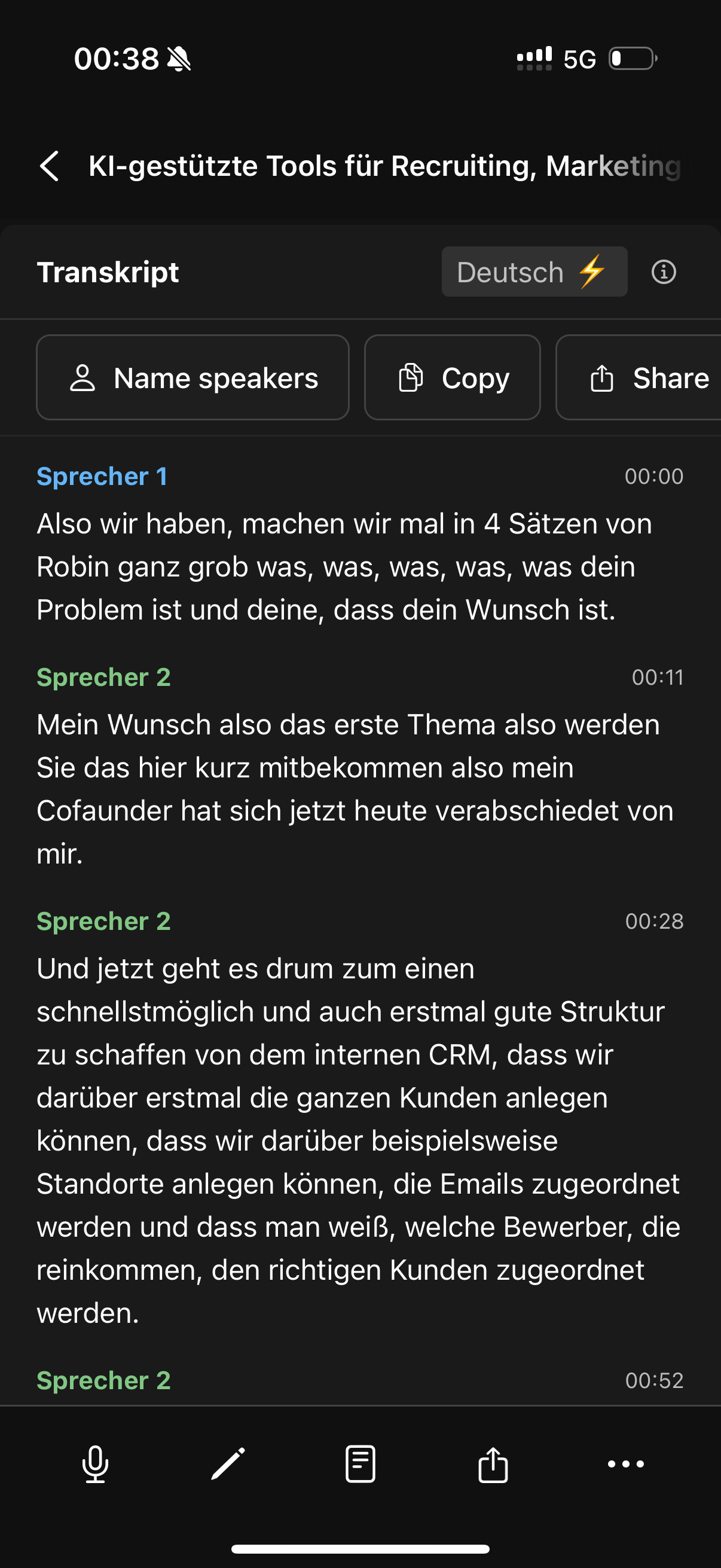 Memoro transcript view